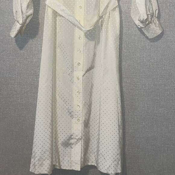 Vintage Delani II Sakowitz Ivory Polka Dot Prairie Dress with Belt - Picture 5 of 9